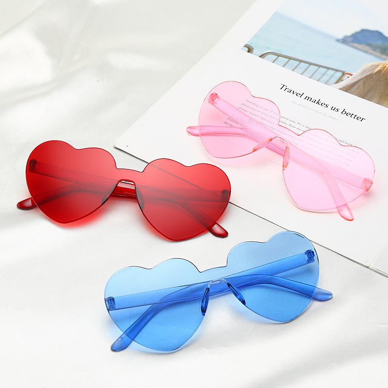 Women Colors Polycarbonate Heart Shape Tinted Party Sunglasses Girls Vintage Uv400 Colors Rimless Polarized Sun Glasses