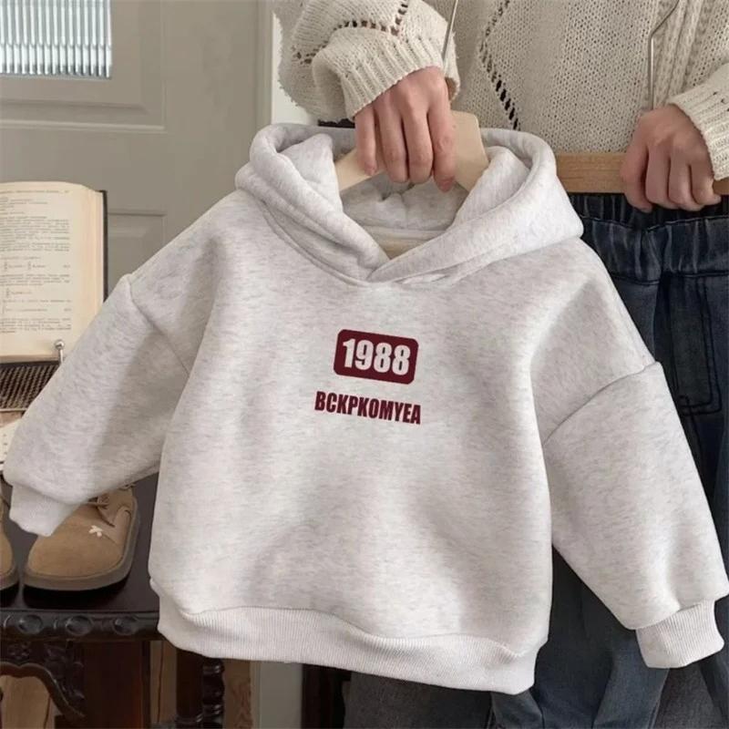 Autumn/Winter Children's Casual Hooded Sweater, Cool and Fashionable Lettered Hooded Boys' and Girls' Pullover Top