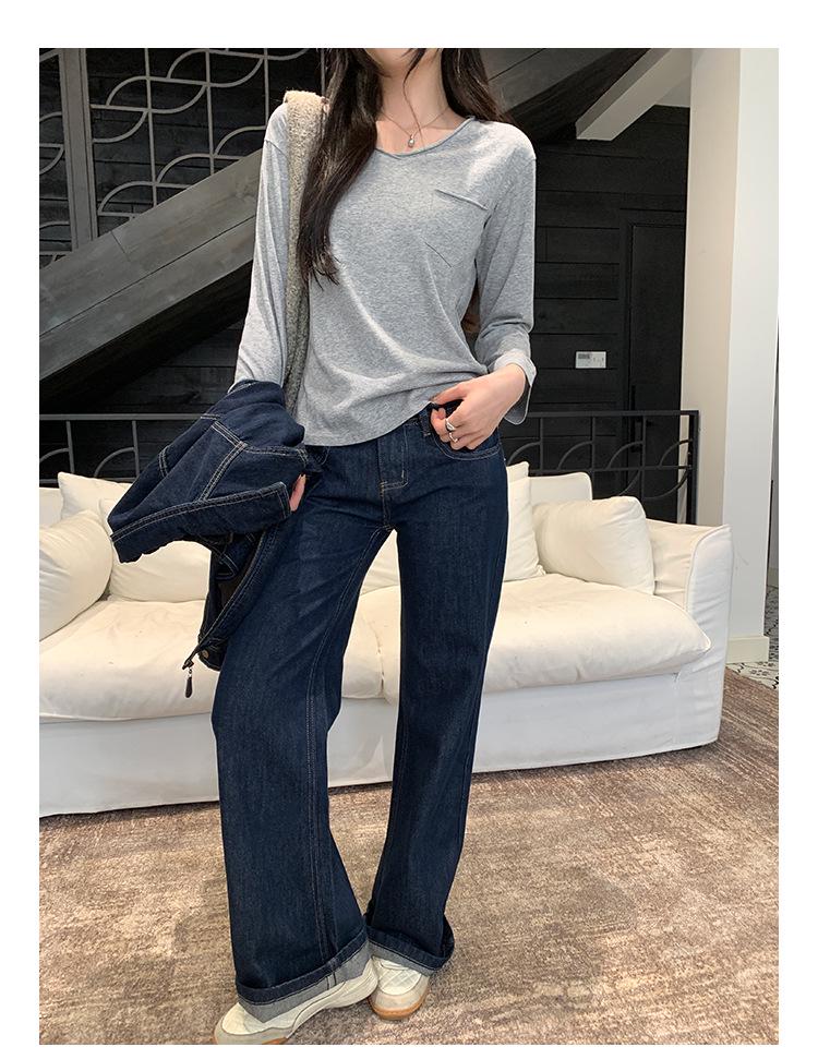 Korean High-End V-Neck Loose Long-Sleeve Women's T-Shirt, Autumn/Winter 2025