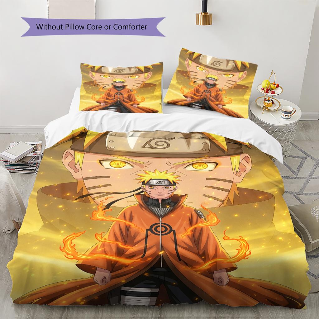 Naruto Anime Wzór Naruto Uzumaki Pościel Dekoracja Domu Prezent Urodzinowy (1 * poszwa na kołdrę + 2 * poszewki na poduszki, bez rdzenia)