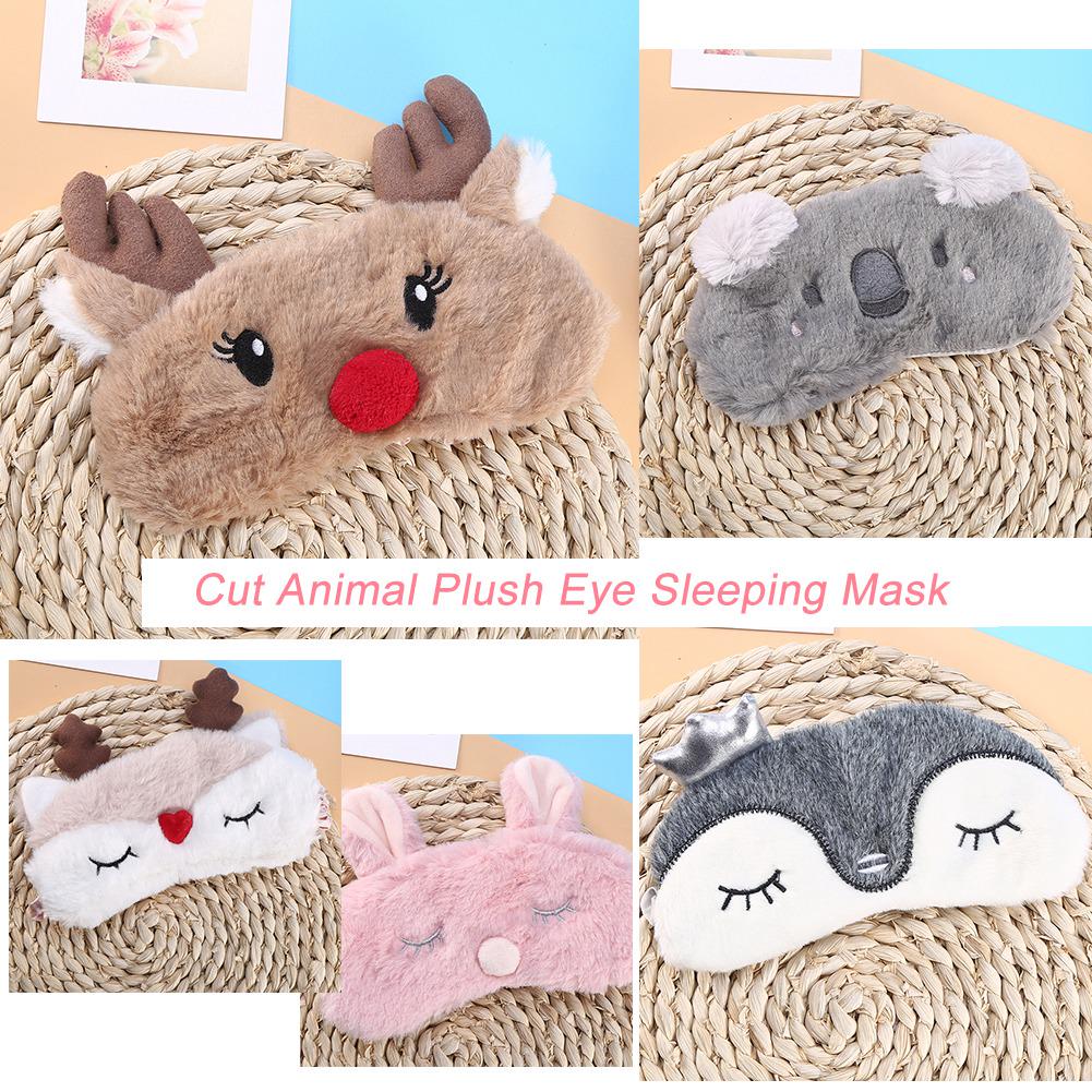 Sleeping Eye Mask 5 Colors Cute Animal Eye Cover Sleeping Mask Christmas Deer Winter Carton Nap Eye Shade Mask