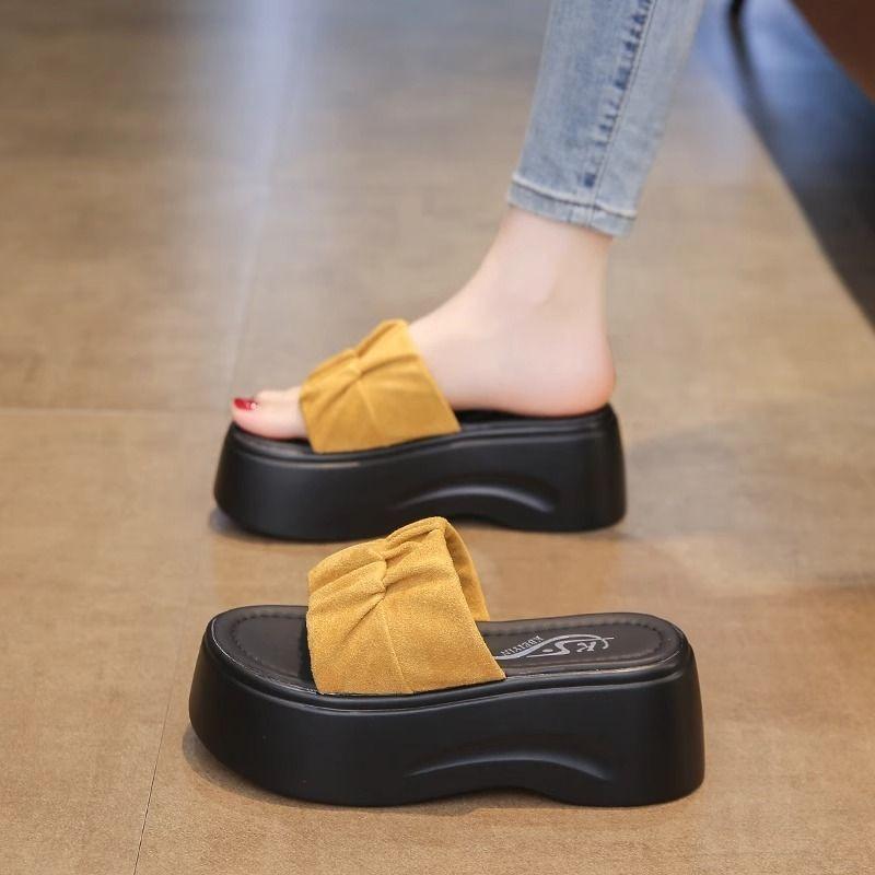 Folded one-word slippers women's summer outer wear new wear-resistant heightening open-toed cool slippers