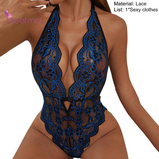 Body One Piece Sexy Deep V Sleep Colthes bez zad Sexy oblečení Krajkové výšivky pro ženy