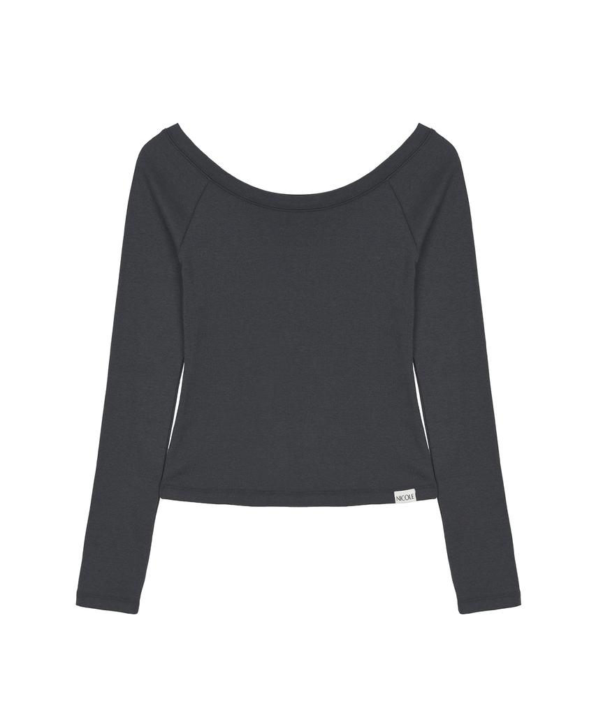 NICK&NICOLE Off Shoulder Long Sleeve Top_Charcoal