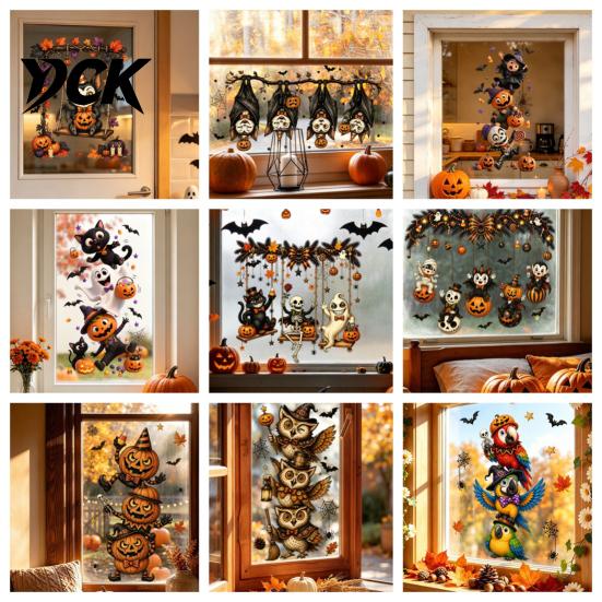Easy Apply Home Decor Stickers Halloween Window Clings,PVC Waterproof Static Decals, Removable Festive Wall Stickers, Flexible Coverings Animals/Ghost