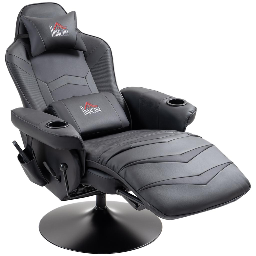 Chaise de Gaming, Fonction Massage, Dossier Inclinable, Repose-pieds, jusqu'à 120 kg, Cadre en Acier, Similicuir, Noir