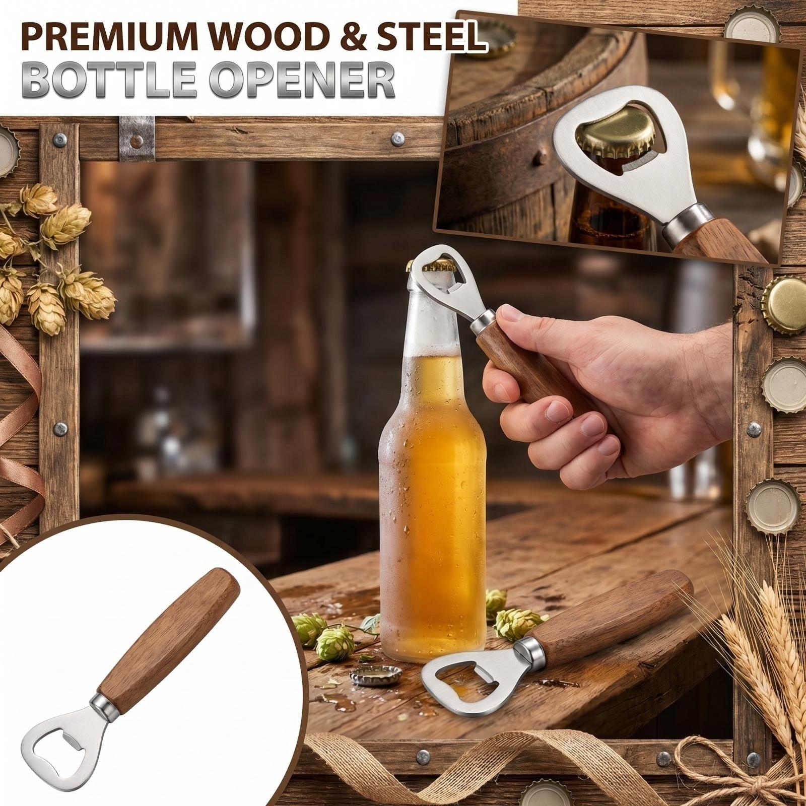 

Stainless Steel Bottle Opener with Wooden Handle for Beer Soda Water Durable Handheld Kitchen Tool for Home Bar Use one size бежевий