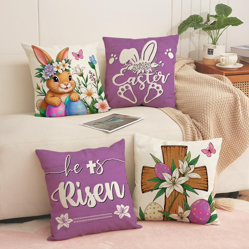 Easter Bunny Pillow Cover Holiday Decoration Letter Sofa Cushion Cover Bedroom Bedside Square Cushion Cover