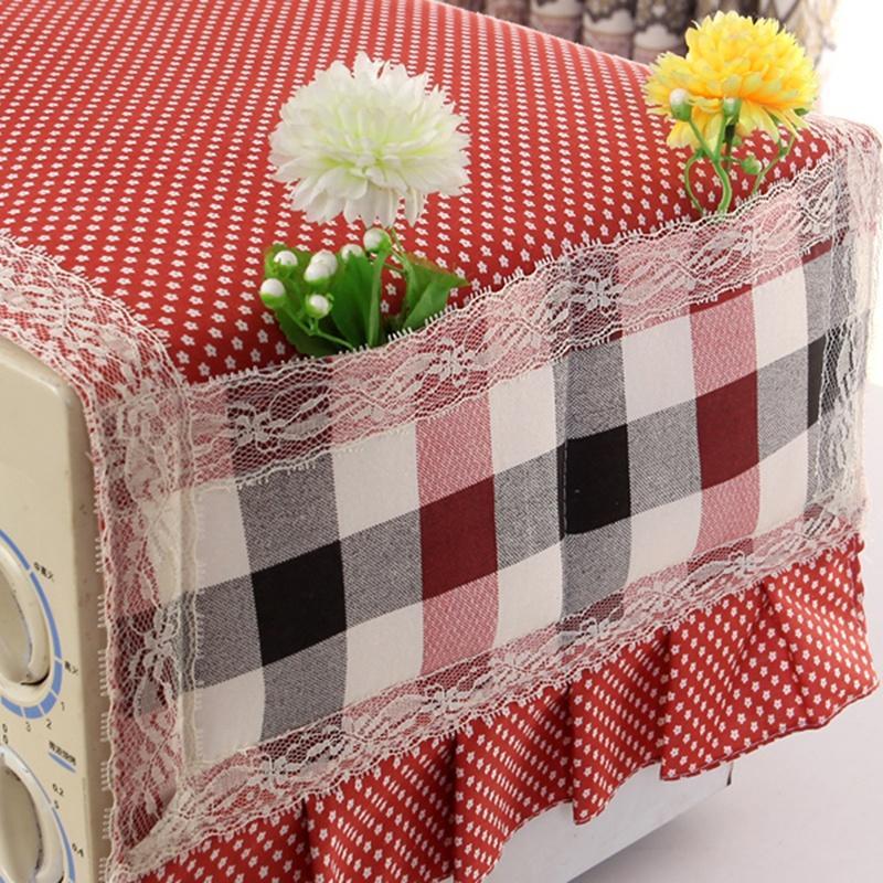 Pastoral Style Floral Plaid Prined Microwave Oven Fridge Thicken Dustproof Cover with Storage Bag
