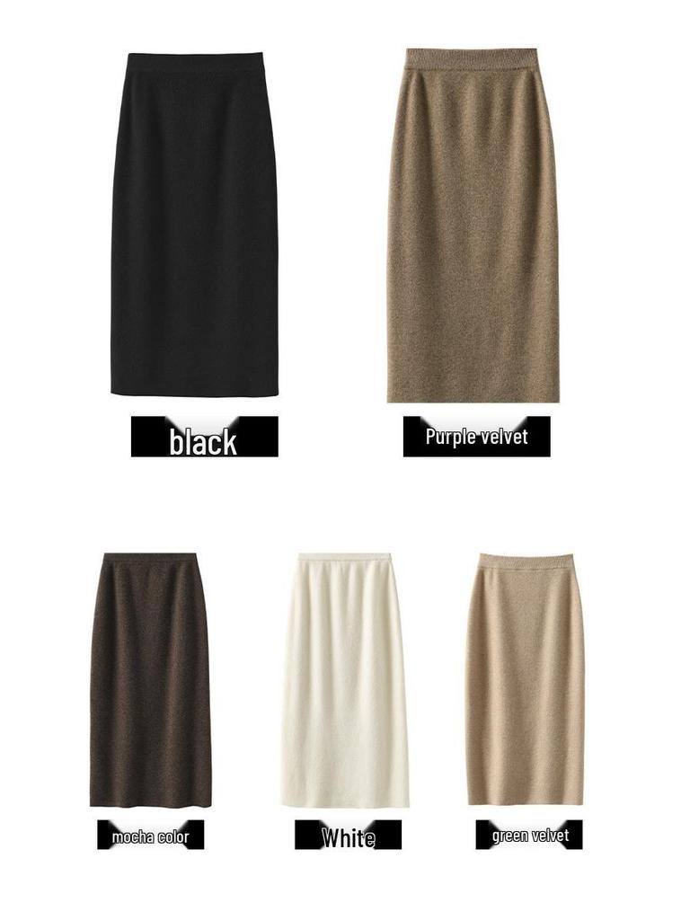 Women's High Waist Wool Knit Bodycon Midi Skirt for Autumn/Winter