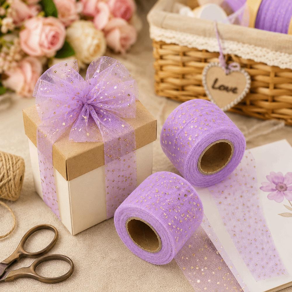 2pcs 25 Yards Each Glitter Tulle Rolls Shiny Appearance Netting Fabric Rolls For DIY Crafts