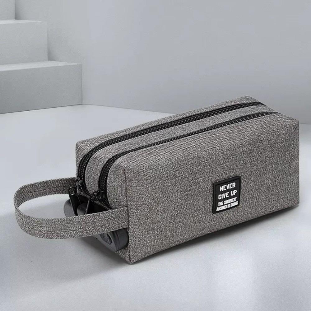 

Simple Canvas Pencil Case Double Layer Large Capacity Pencil Bag with Password Lock Anti-theft Stationery Case School Supplies сірий