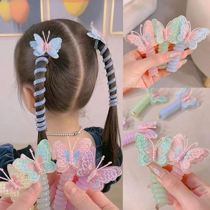 2PCS Children Butterfly Hair Bands for Girls Sweet Braid Hair Tie Elastic Scrunchies Ponytail Hair Accessories