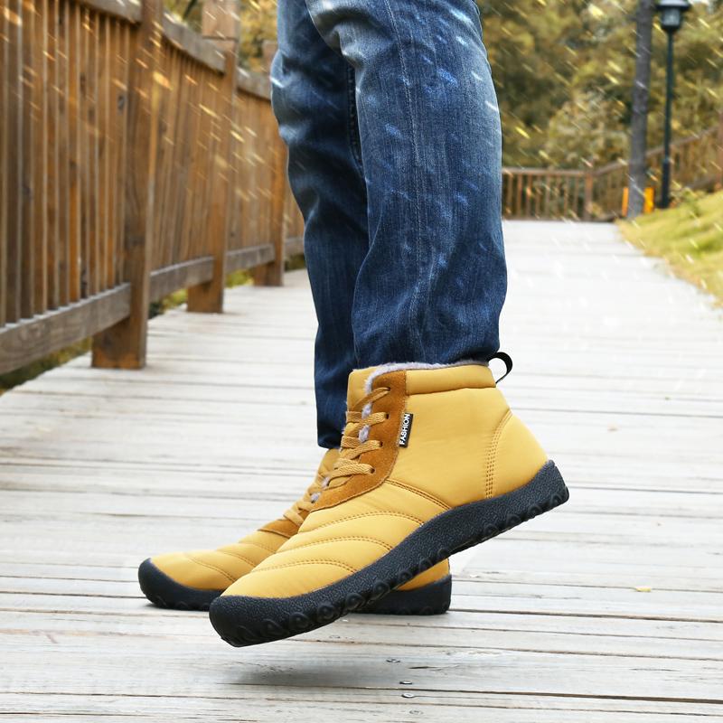 Hot Sale Winter 2024 Snow Boots Men Fashion Yellow High Top Cotton Shoes Comfortable Warm Ankle Boots Men Women Fur Boot Size 46