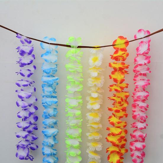 24Pcs Hawaiian Leis Faux Silk Flower Necklace Tropical Party Favor Beach Dance Leis Birthday Pool Party Decoration
