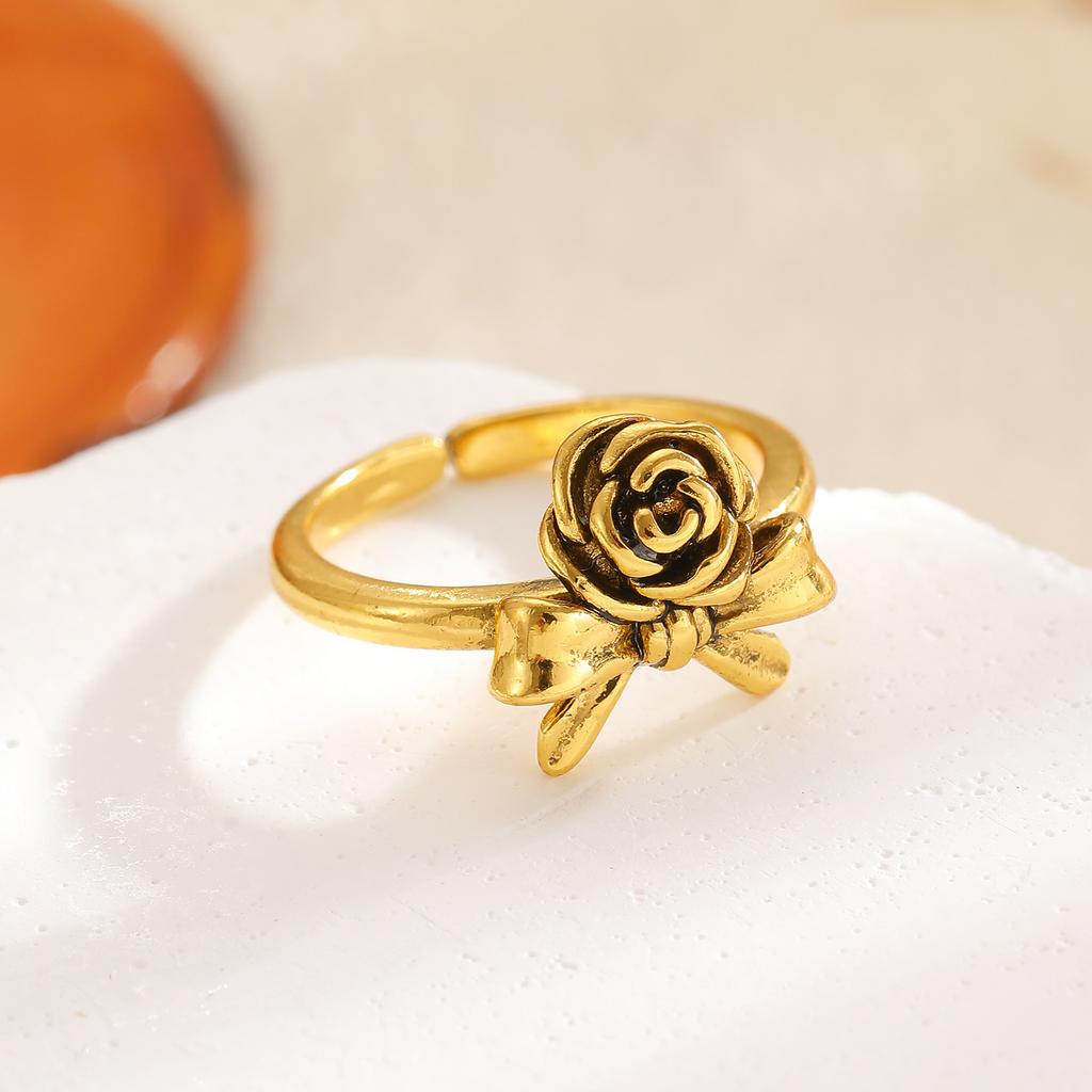 Retro Rose Vintage Flower Open Adjustable Index Ring Cross-Border Ins Popular Niche High Temperament Versatile Ladies Finger Ring