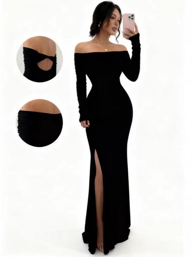 2026 Women's Solid Color Fashionable Long Sleeve Maxi Dress - New Summer Arrival