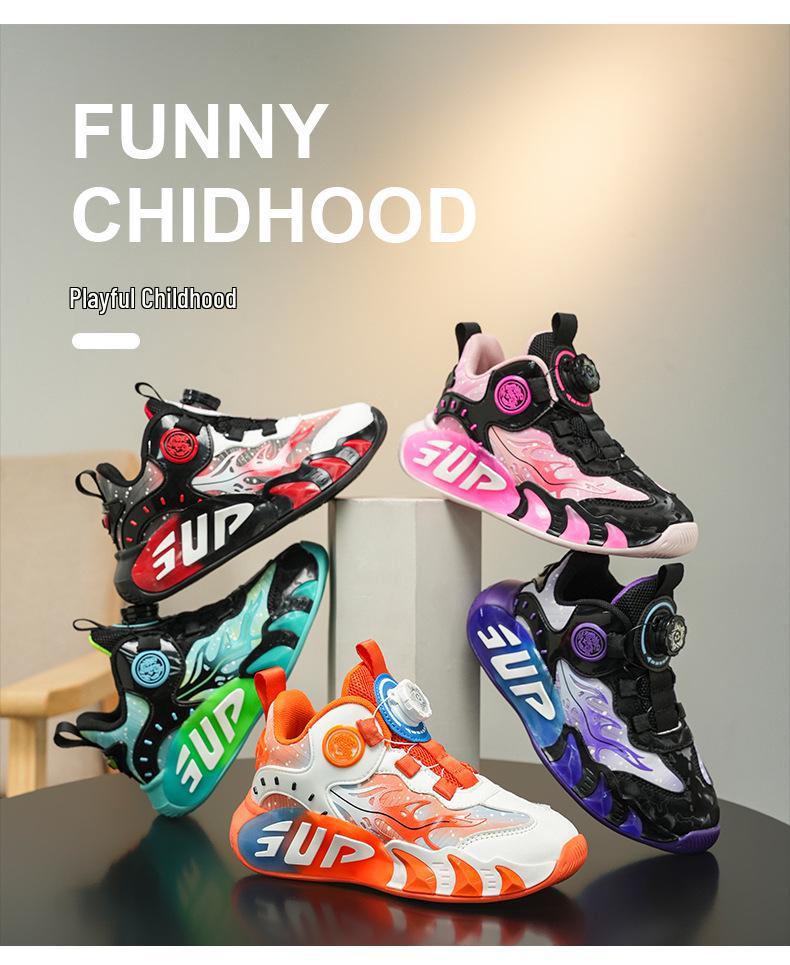 Kids' Waterproof Leather Sports Shoes: Lightweight Running & Basketball Sneakers with Rotary Button for Fall/Winter.