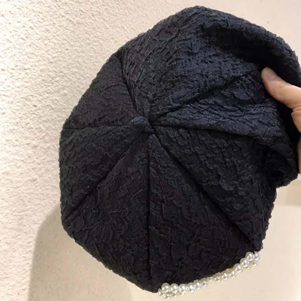 Y2K Lace Berets Cap Street Style Women Artist Hat Casual Pearls Bow Soft Hat  Girls