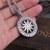 Stainless Steel Viking Rune Pentagram Pendant Necklace with Wooden Gift Box Nordic Magic Jewelry