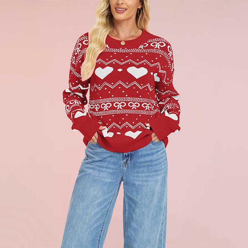 Hot Sale Valentine's Day Knitted Sweater Women's Fashion Casual Long Sleeve Love Pullover Sweater