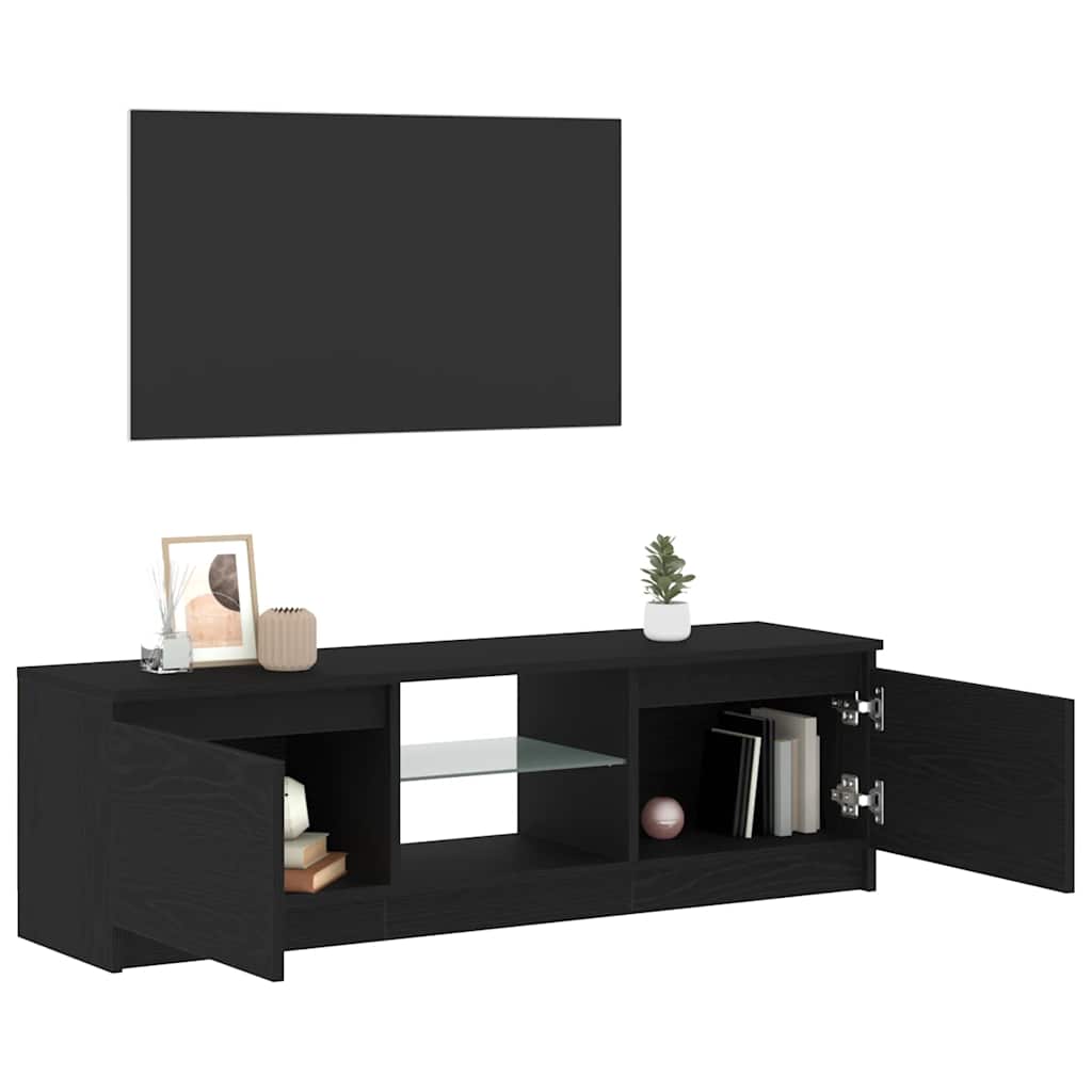 TV Cabinet with LED Lights Black Oak Effect 120 x 30 x 36 cm