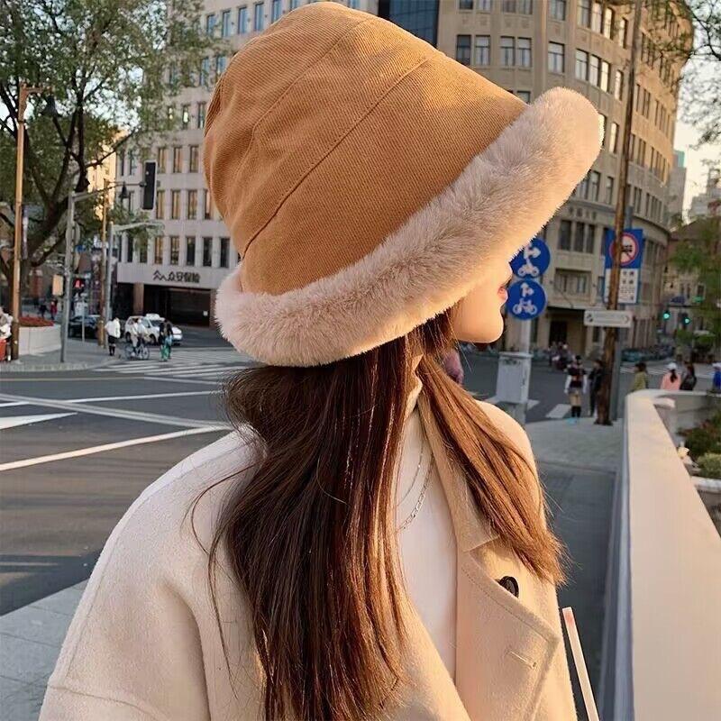 

Autumn and winter thickened plush warm bucket hat women s cold and windproof ear protector hat northern winter curling Mongolian hat