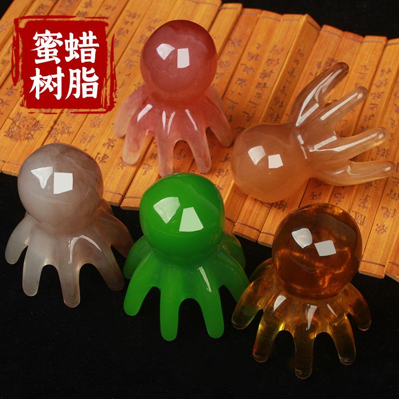 Resin Octopus Massage Comb Head Meridian Scraping Scalp Massager Tool Portable 8-Prong Head SPA Massage Comb For Anti Fatigue