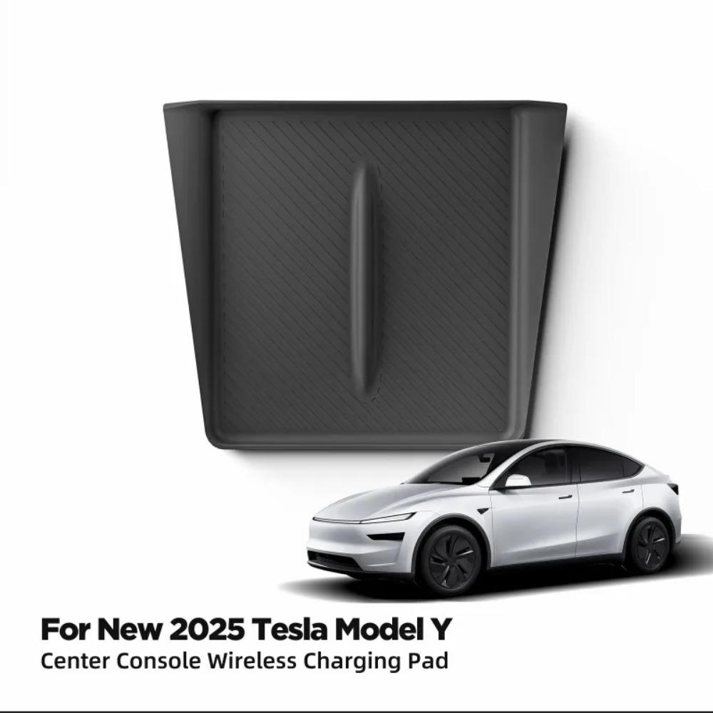 Wireless Charge Pad For Tesla Model Y LAUNCH 2025 Juniper Plaid Center Console Charging Station Mat Silicone Protector Anti-skid
