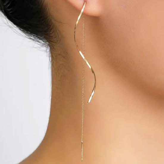 1 Pair S-shaped Tassel Earrings, Wavy Curve Design Long Earrings, Commuting Style Face Slimming Earrings for Jewelry Gift