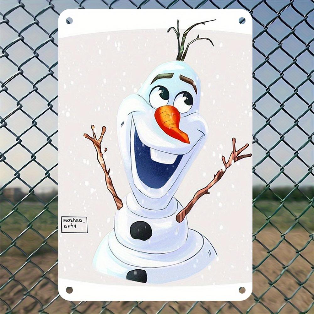 1pc Olaf Metal Tin Sign 8x12 Inch - Vintage Wall Art with Snowflakes, Classic Cartoon Design for Home, Bar, Cafe, and Room Decor