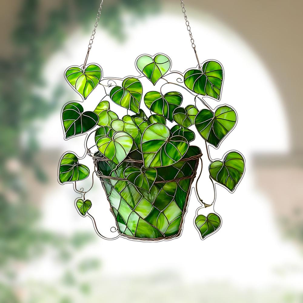 Hot Selling, Green Love Leaf Pottery Decoration, Acrylic, Window and Door Hanging, Art Festival Scene Decoration, Pendant Decoration