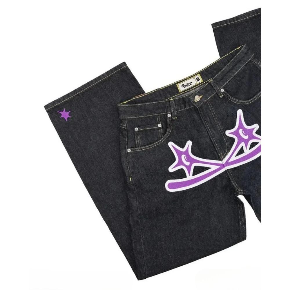 RogueWave Street Clothing Y2K Jeans Harajuku Letter Print Pattern Print Loose Jeans New High Waisted Wide Leg Pants