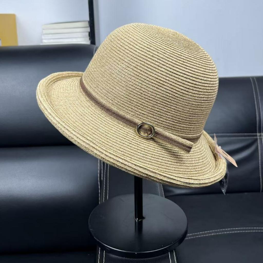 New simple bucket hat straw hat women's summer elegant literary sunshade basin hat small face sun hat