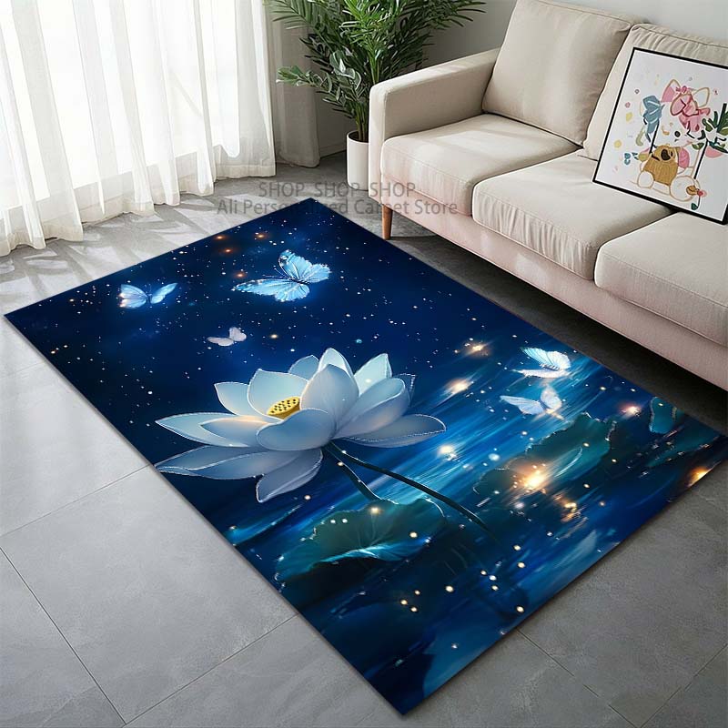 Beautiful Lotus Printed Carpet for Living Room Bedroom Sofa Home Decoration Non-slip Floor Mat Modern Carpet Large Size