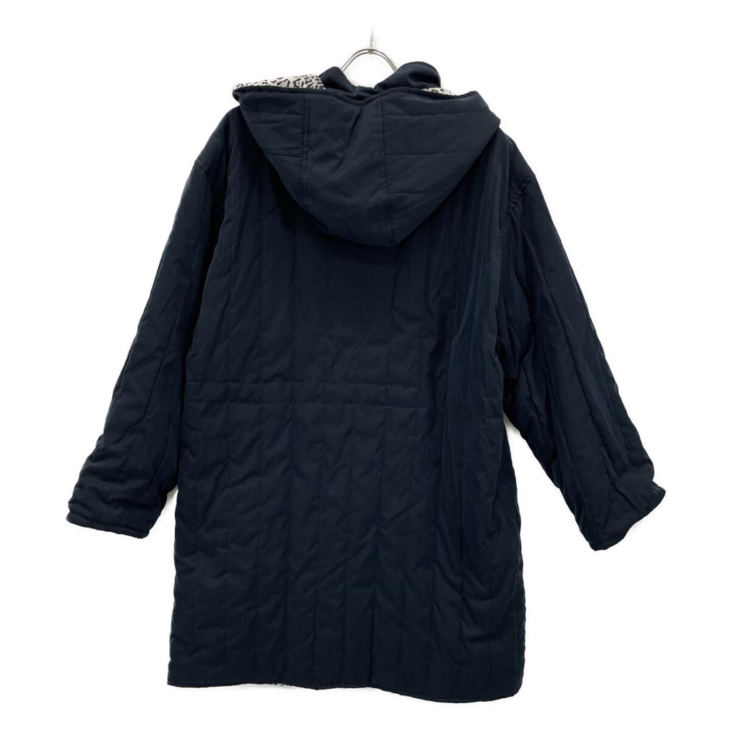 Herno 233113 Navy X White Leopard Print Hoodie, Reversible with Padded Lining Coat 42 Navy X off-whiteUsed