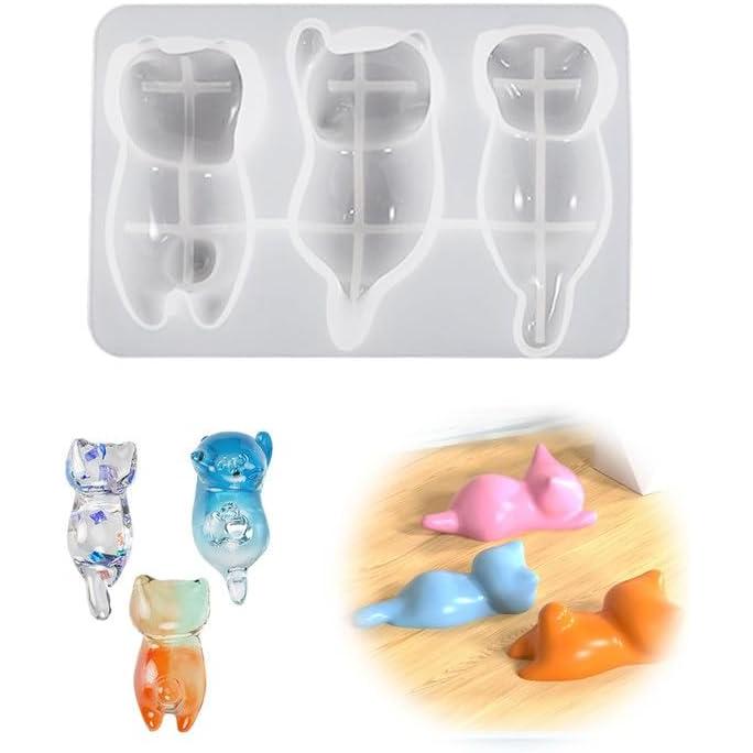 3D Cat Silicone Mold for Resin, Clay, Plaster - Cute Sleeping/Reclining Cat Chopstick Holder, Table Ornament, DIY Craft Supplies - Reusable, Easy