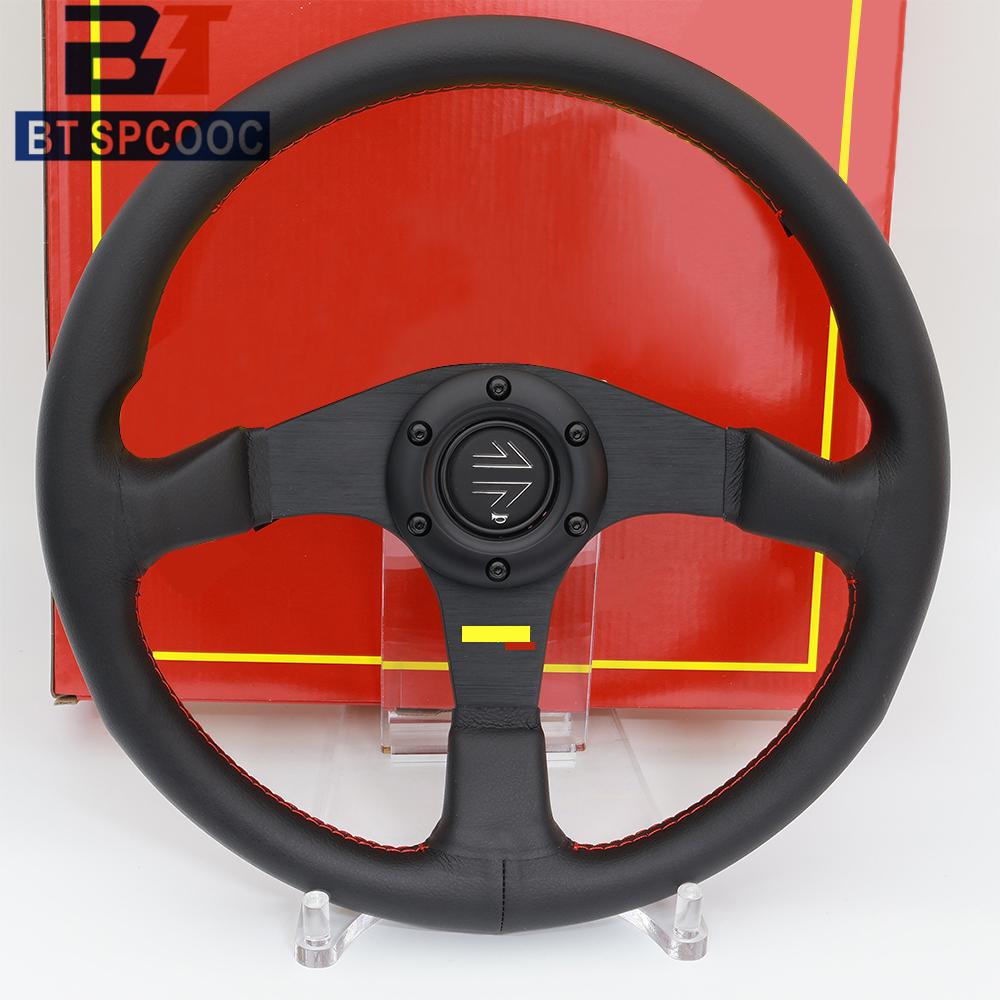 Tuner 14inch 350mm Car Sports Steering Wheel Real Leather Italy Style JDM Red Line M250402