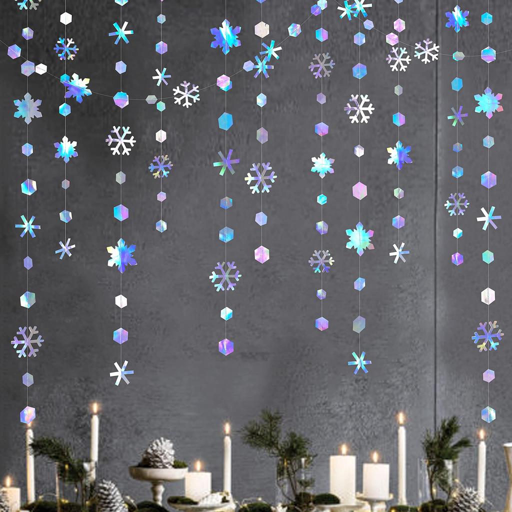 PinkBlume Rainbow Snowflake Paper Garland, Party Decorations, Approximately 16m Long, Winter Snowflake Streamers, Winter Wonderland Design, Frozen