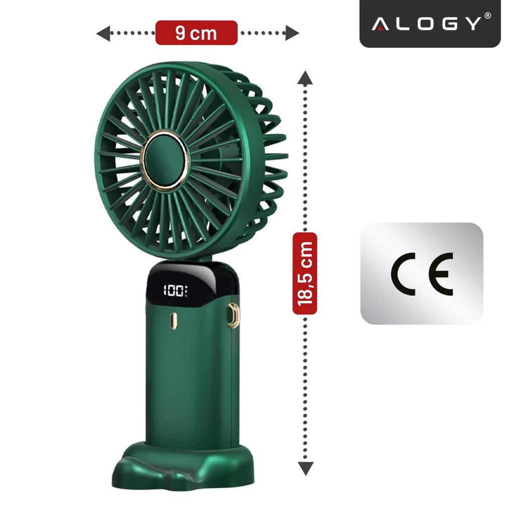 Handfläkt Trådlös, Bärbar Och Skrivbordsfläkt, Med Telefonhållare, USB-C Laddning, 18650 Batteri, Alogy Coolbreeze™ - Grön