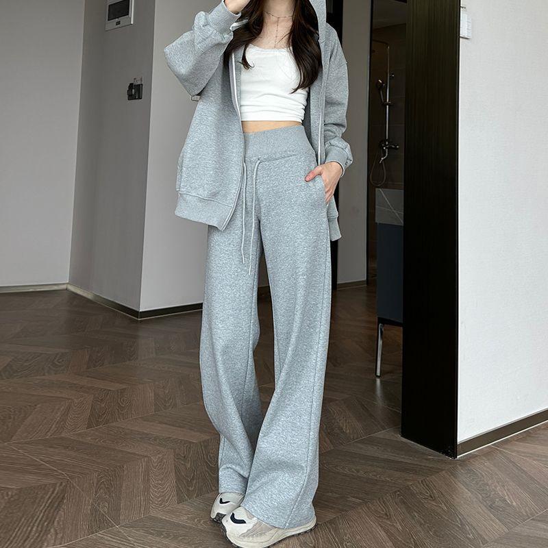 Autumn 2025 Women's High-Waisted Wide-Leg Floor-Length Sweatpants: Loose-Fit, Casual, Draped Style.