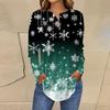 Women's Fashionable Loose-Fit Button-Down Collar Christmas Print Long-Sleeved Top