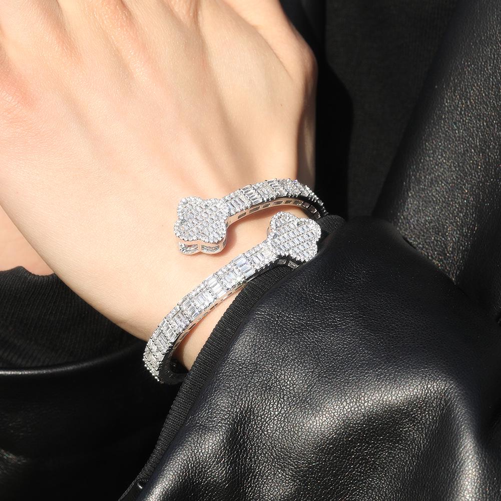 European & American Copper Zircon Four-Leaf Clover Bracelet - High-End Hip Hop Fashion Accessory