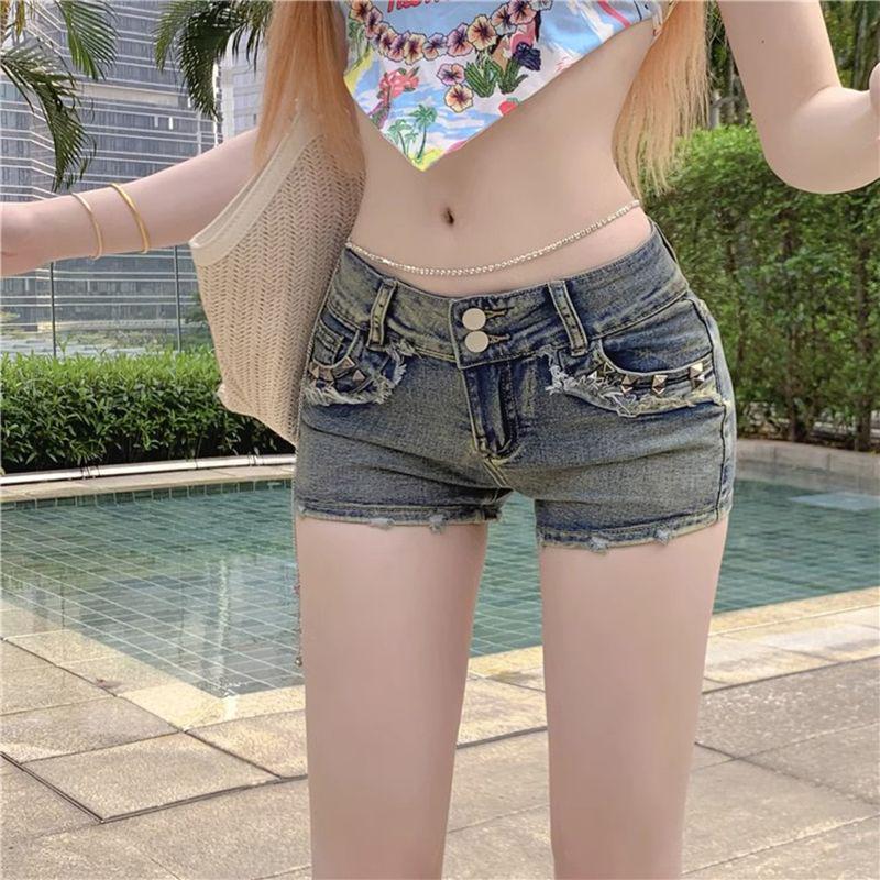 

Women s Low Waist Rivet Hot Pants - Sexy Slimming Summer Denim Shorts Small