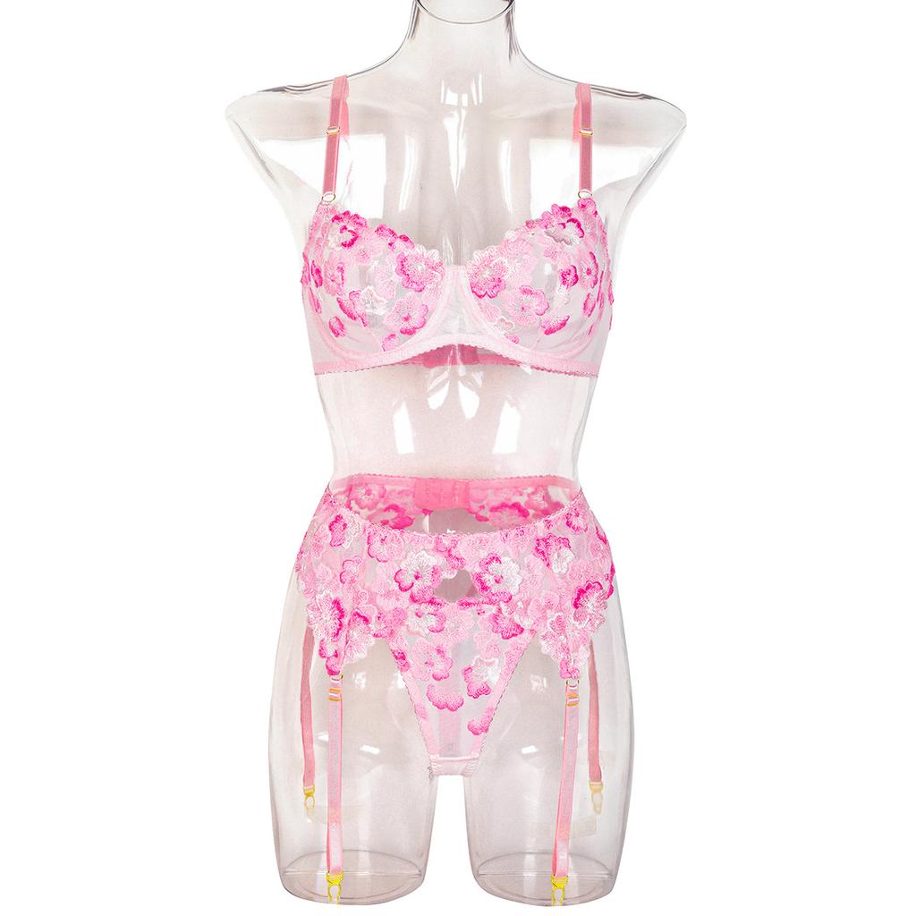 Erotic Lingerie  Women's Sexy Lace Underwear Three Piece Set for Comfortable Fit