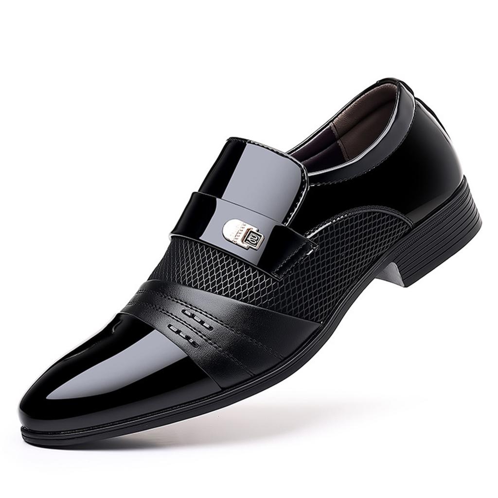 Men's Slip On Business Shoes Glossy Pointed Toe Uniform Modern Office Shoes