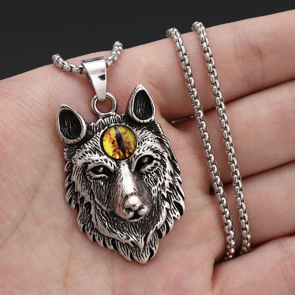 Retro Punk Wolf Totem Wolf Head Trendy Devil Eyes Men's Pendant Necklace