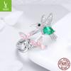 Hummingbird With Flower Ring Opening, Colorful Zircon Bird Plated S925 Silver Ring