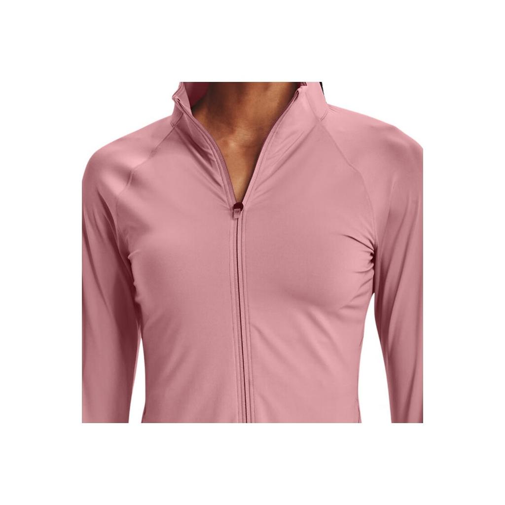 Under Armour Rush Solid Color Logo Zip Jacket Women Outerwear Pink 1379044-697