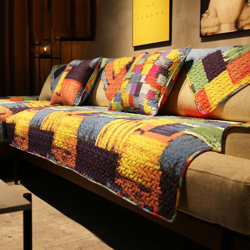 Pure Cotton Sofa Cover Retro Sofa Towel Thick Slipcover Non-slip Sofa Couch Cover Corner Towel Mats
